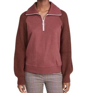 Naadam Luxe Fleece Quarter Zip Pullover Sweater in Merlot Red